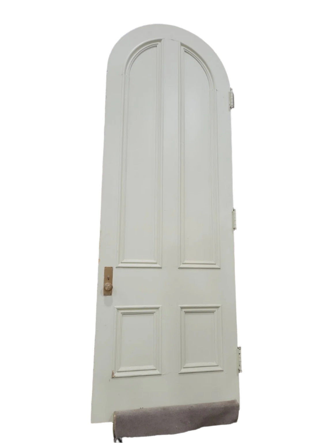 Arched Top 4-Panel Wood Door with Brass Knob – 39" W x 112" T (JJ)