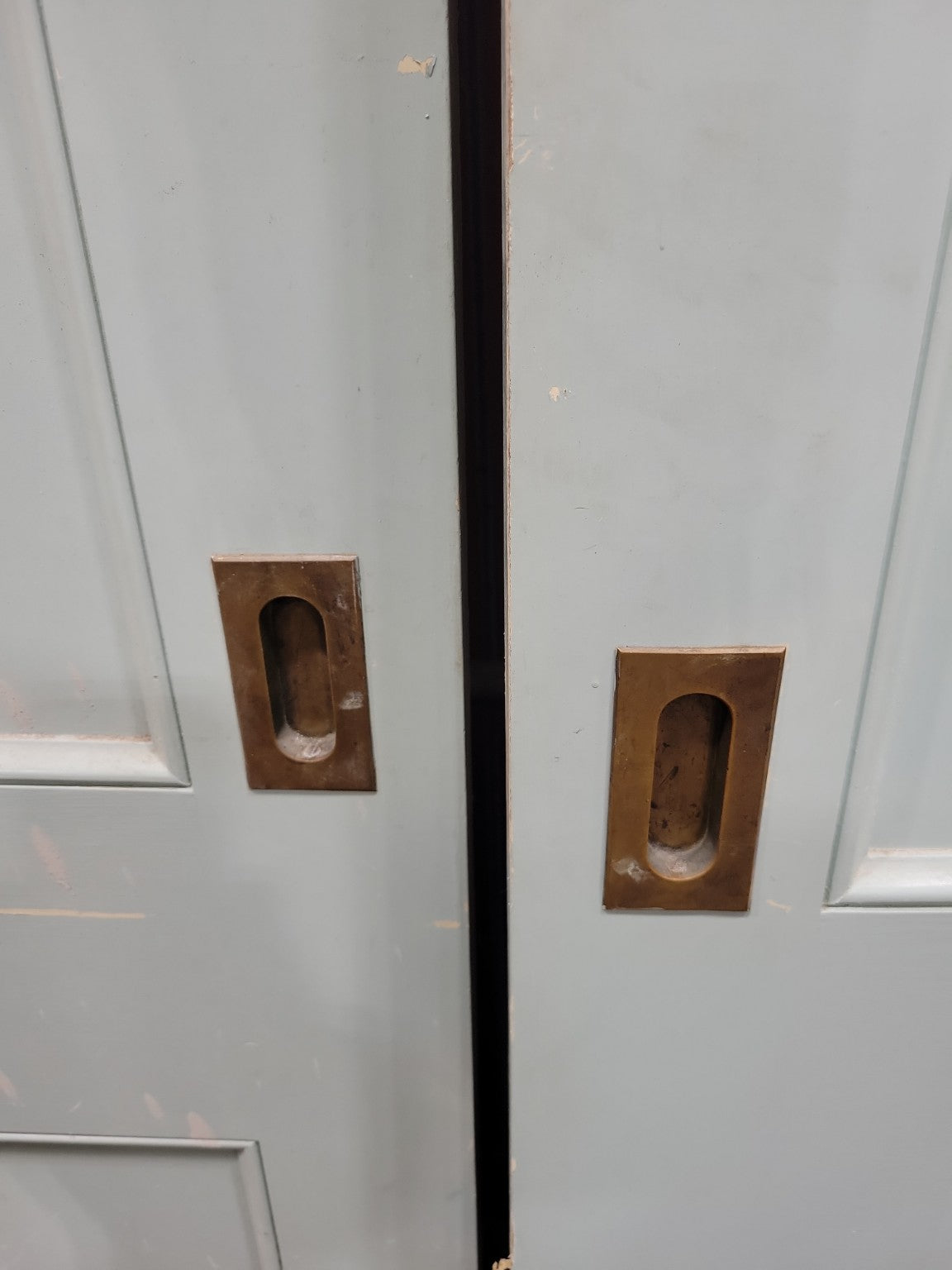 Pair of 3-Panel Pocket Doors with Brass Recessed Pulls – 29 ¾" x 78" x 1 ¼" Each