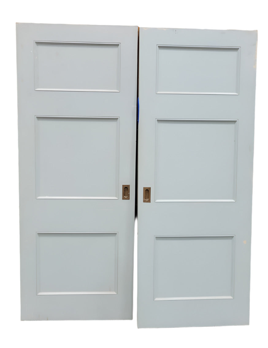 Pair of 3-Panel Pocket Doors with Brass Recessed Pulls – 29 ¾" x 78" x 1 ¼" Each