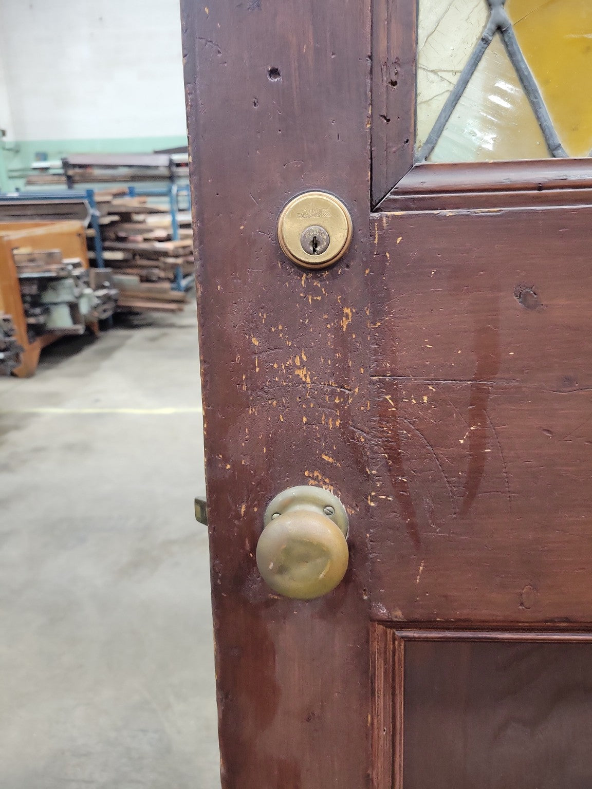 Antique Diamond Leaded Glass Door – 38 ⅝" W x 82 ½" T (NN) AS IS