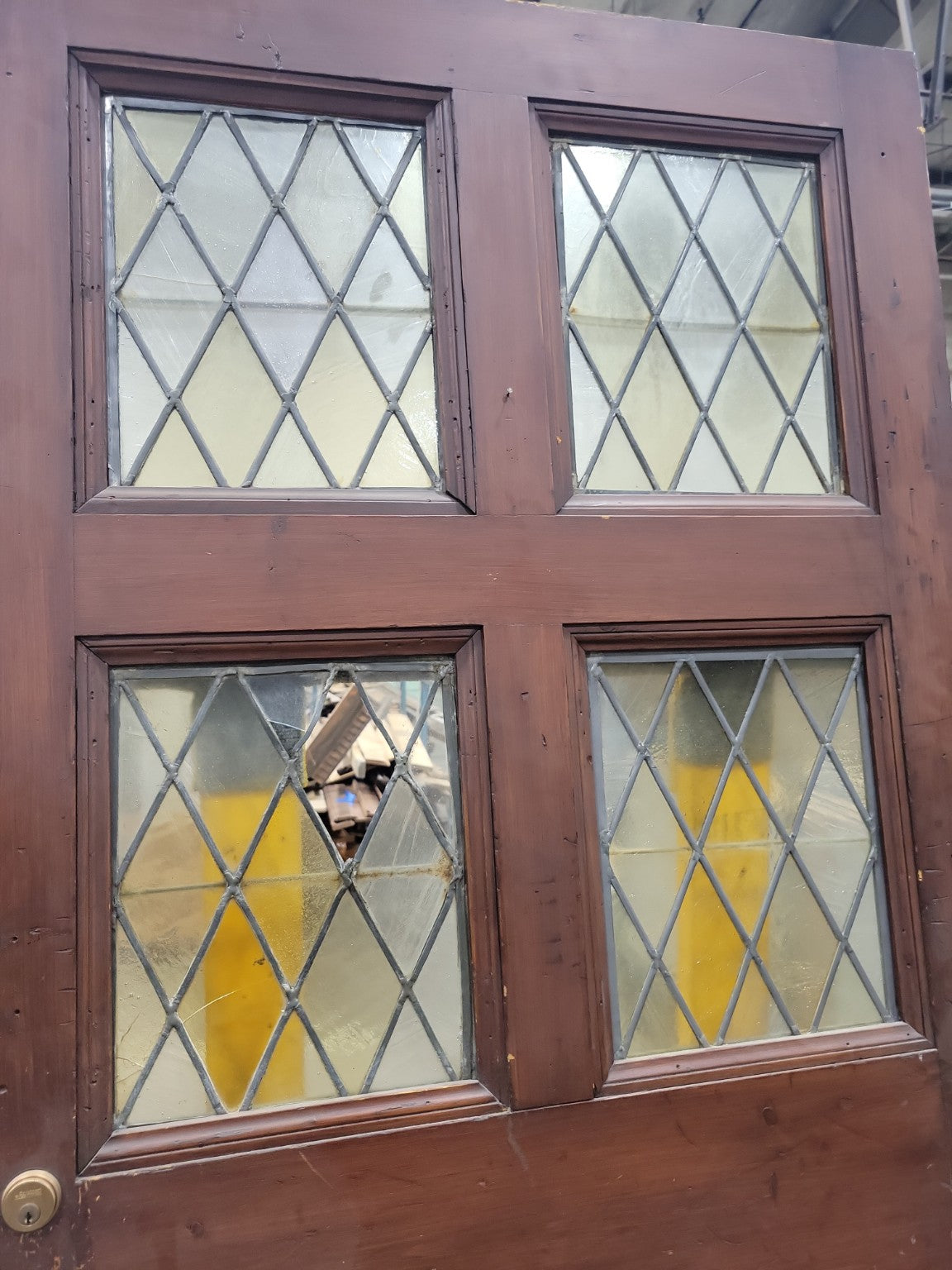 Antique Diamond Leaded Glass Door – 38 ⅝" W x 82 ½" T (NN) AS IS