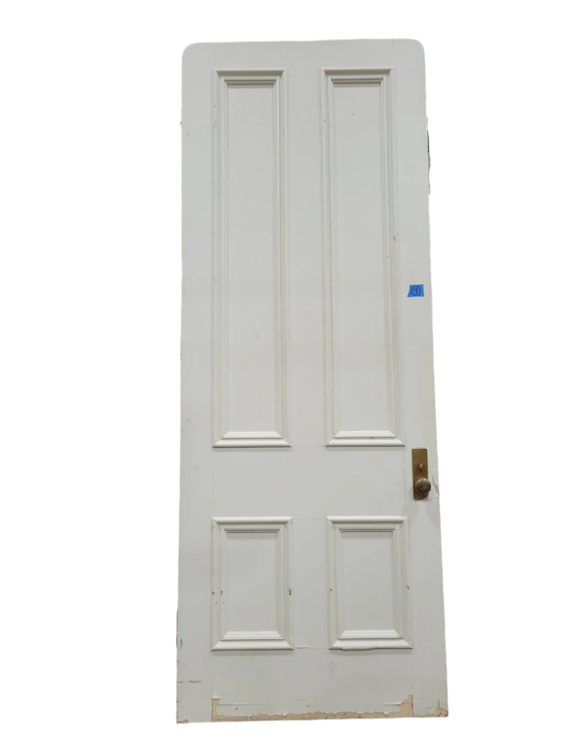 Tall 4-Panel Solid Wood Door with Brass Hardware and Rounded Upper Corners – 38" W x 100 ¼" T (MM)