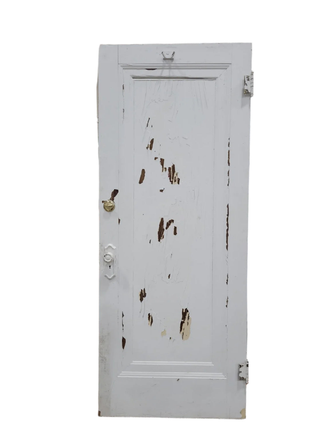 Antique Single Panel Door with Layered Paint and Brass Hardware