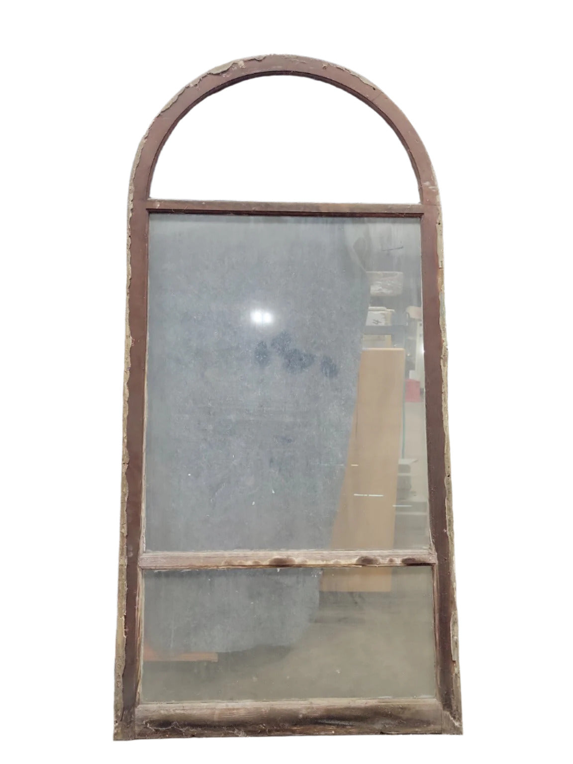 AS IS – Arched Wood Storm Window with Glass