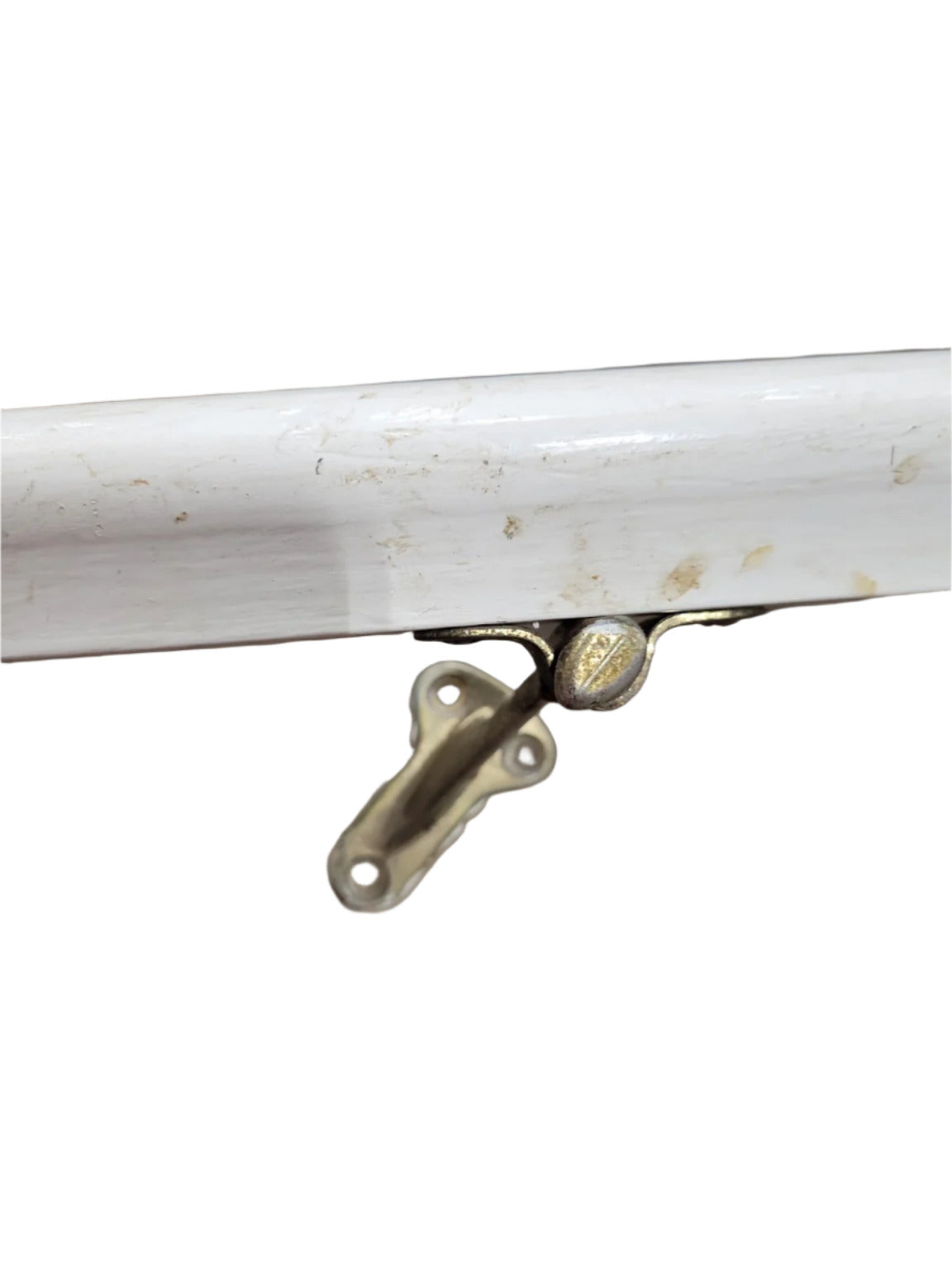 Vintage White Wood Wall-Mount Hand Railing with Brass Brackets – 114 ½” Length