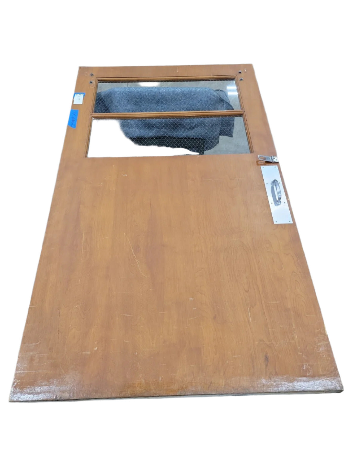 Mid-Century Wire Glass Commercial Wood Door with Black Barn Door Hardware – 44" Wide