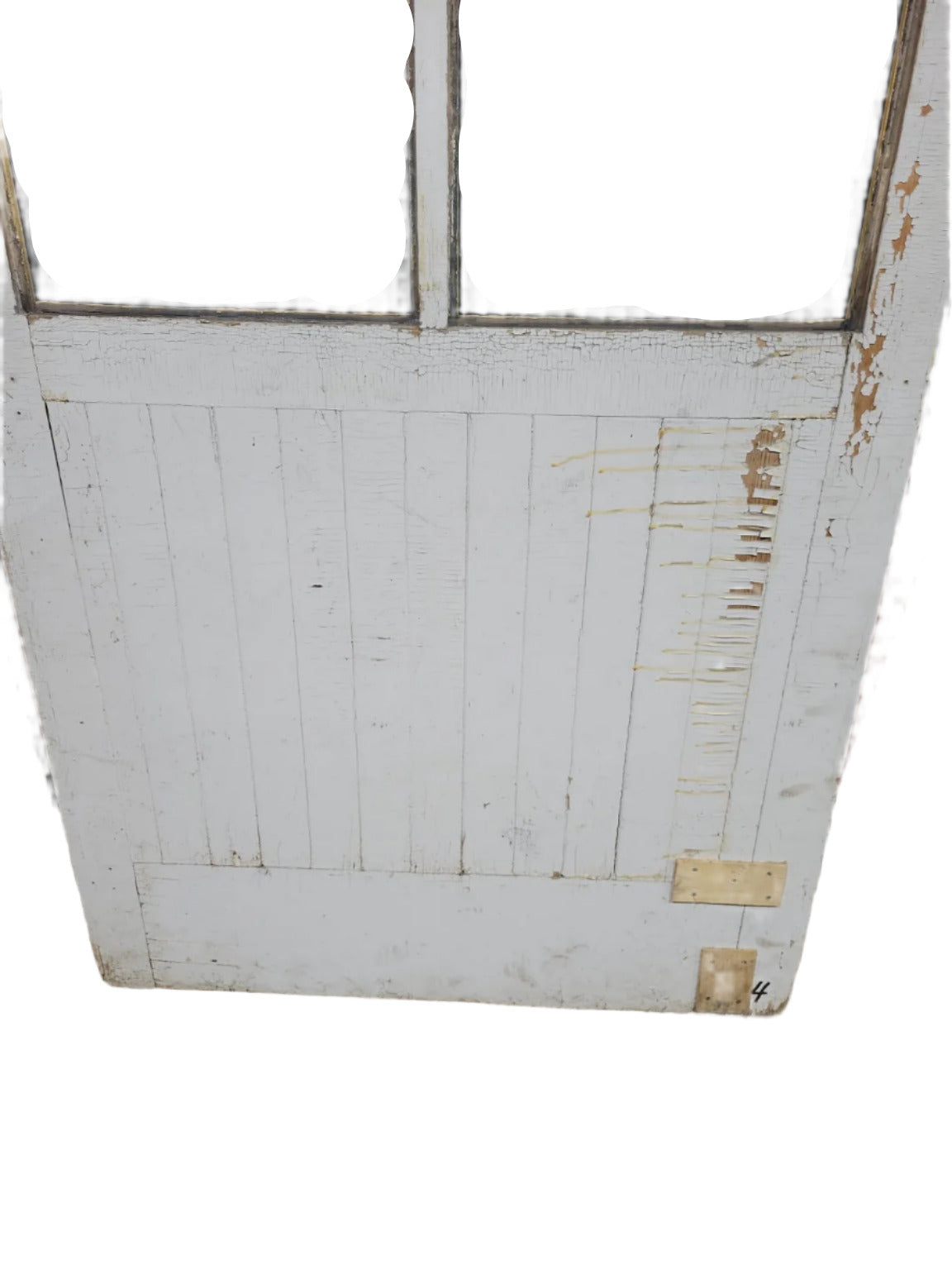 Tall Industrial Wall Partition – 4-Lite Frame with Beadboard Base (WhiteYellow Painted)
