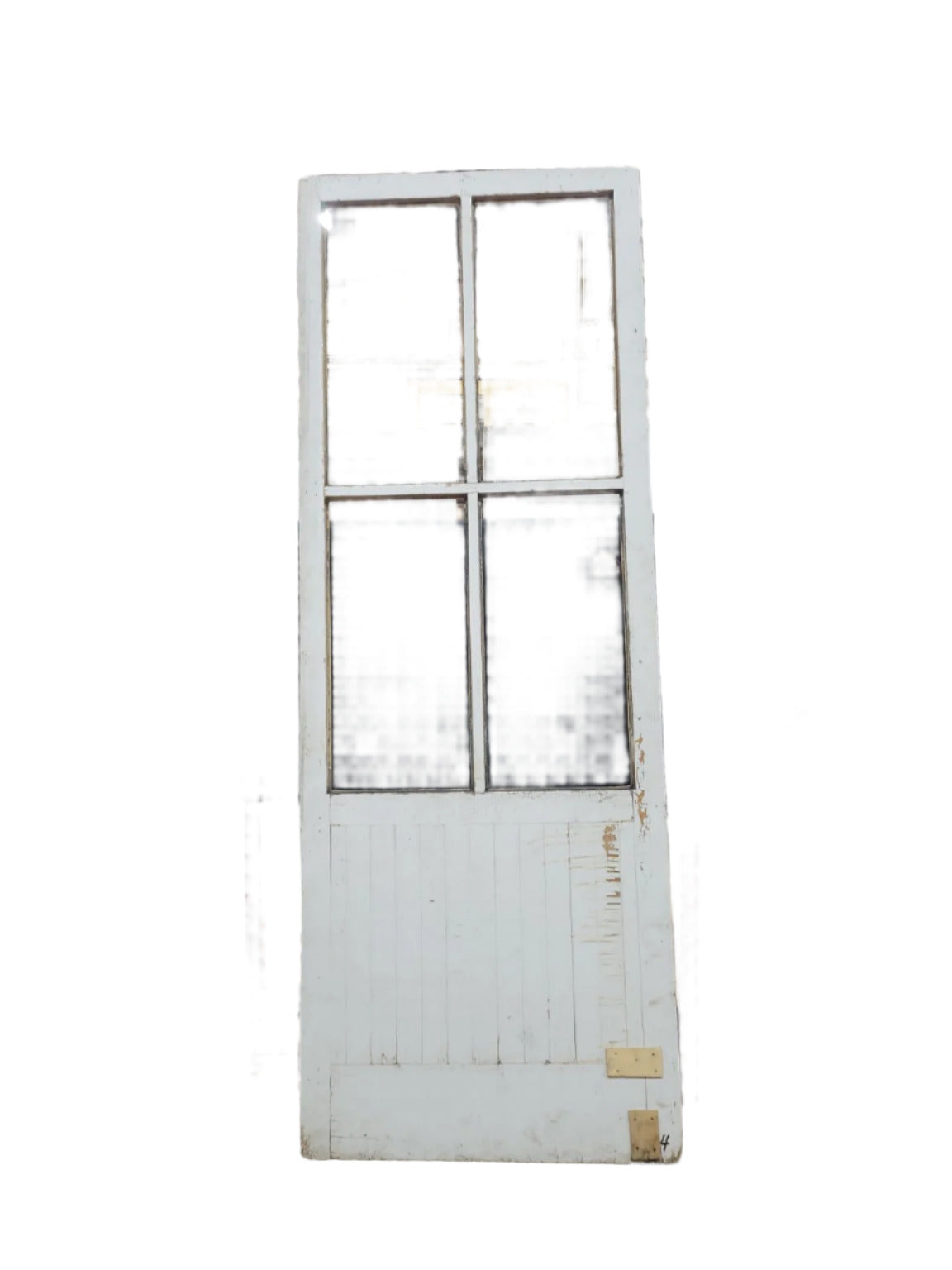 Tall Industrial Wall Partition – 4-Lite Frame with Beadboard Base (WhiteYellow Painted)