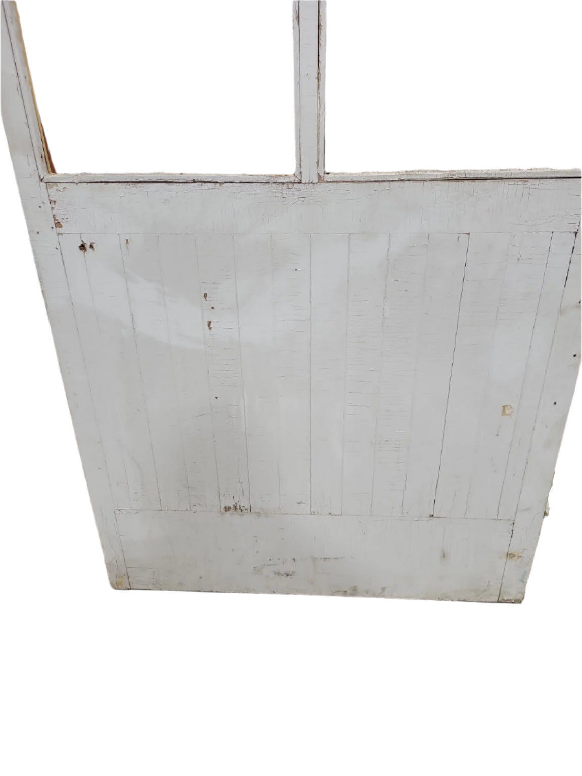 Industrial Partition Panel – 4-Lite with Beadboard Base (Painted White/Yellow, Glazing Removed)