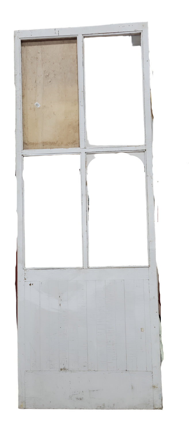 Industrial Partition Panel – 4-Lite with Beadboard Base (Painted White/Yellow, Glazing Removed)