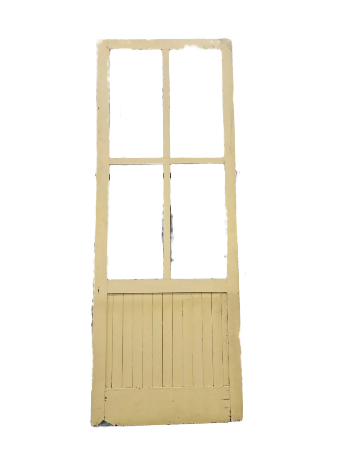 Vintage Factory Wall Partition – 4-Lite Beadboard Panel, Two-Tone Painted