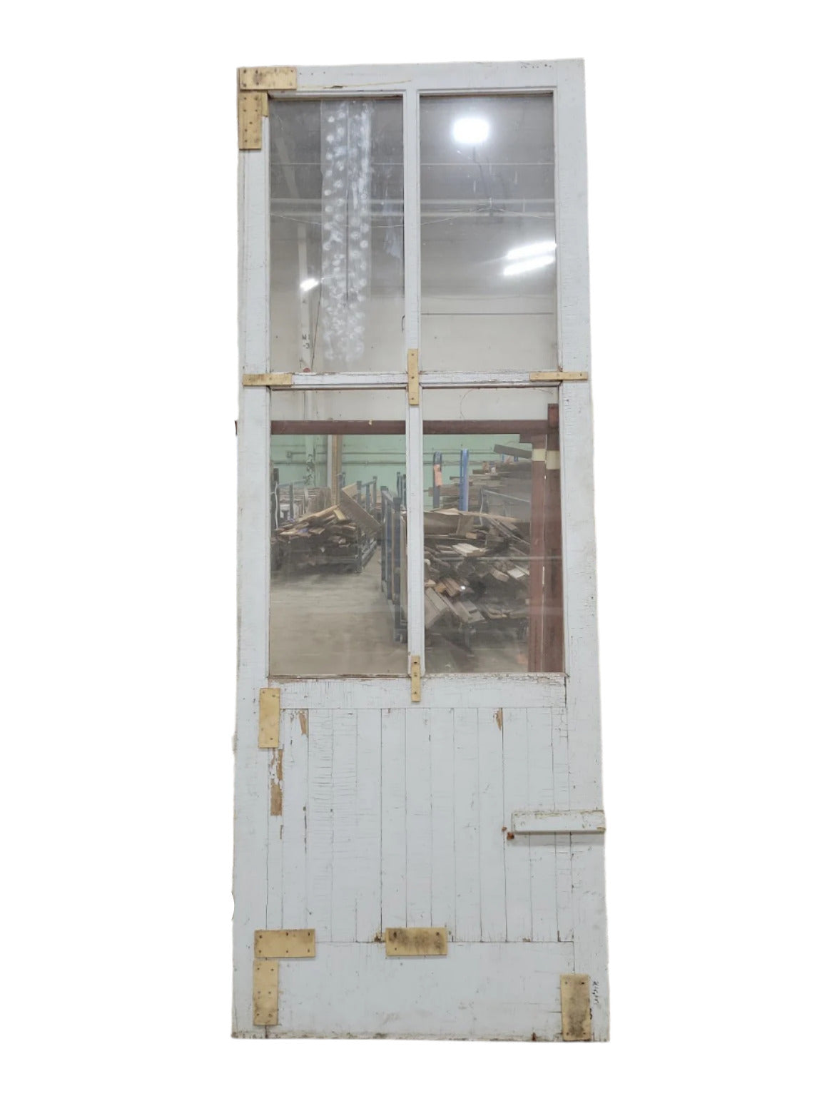 Vintage Factory Wall Partition – 4-Lite Beadboard Panel, Plexiglass Lites, Two-Tone Painted