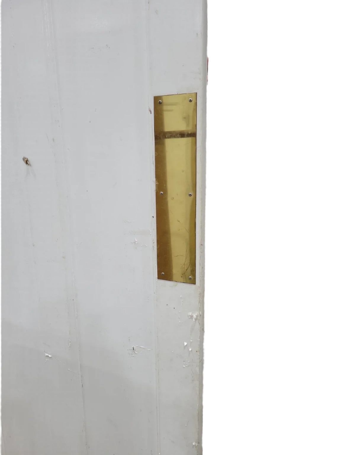 Vintage Two-Panel Swinging Wood Door with Brass Kick Plate – Painted White
