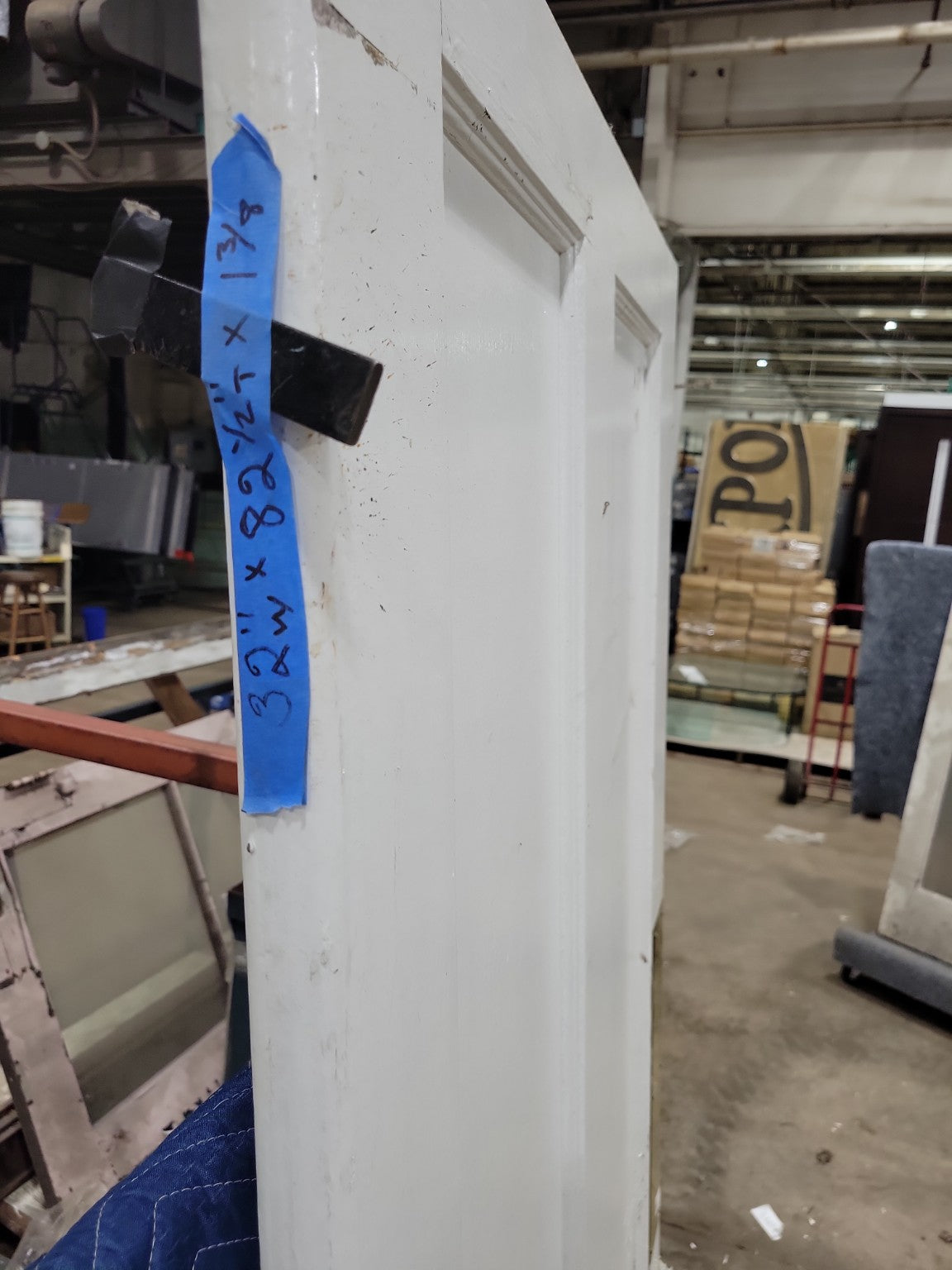 Vintage Two-Panel Swinging Wood Door with Brass Kick Plate – Painted White
