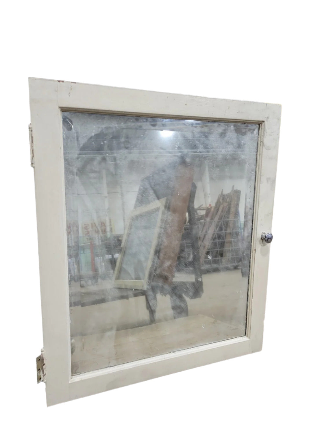 Vintage Cabinet Door with Beveled Mirror and Porcelain Knob