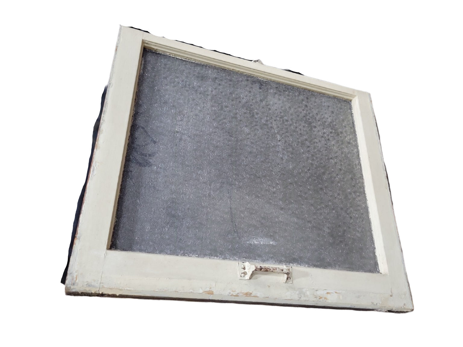 Vintage Double-Hung Window Sash with Starburst Pattern Privacy Glass