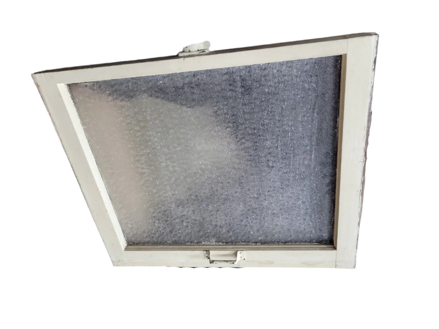 Vintage Double-Hung Window Sash with Starburst Pattern Glass
