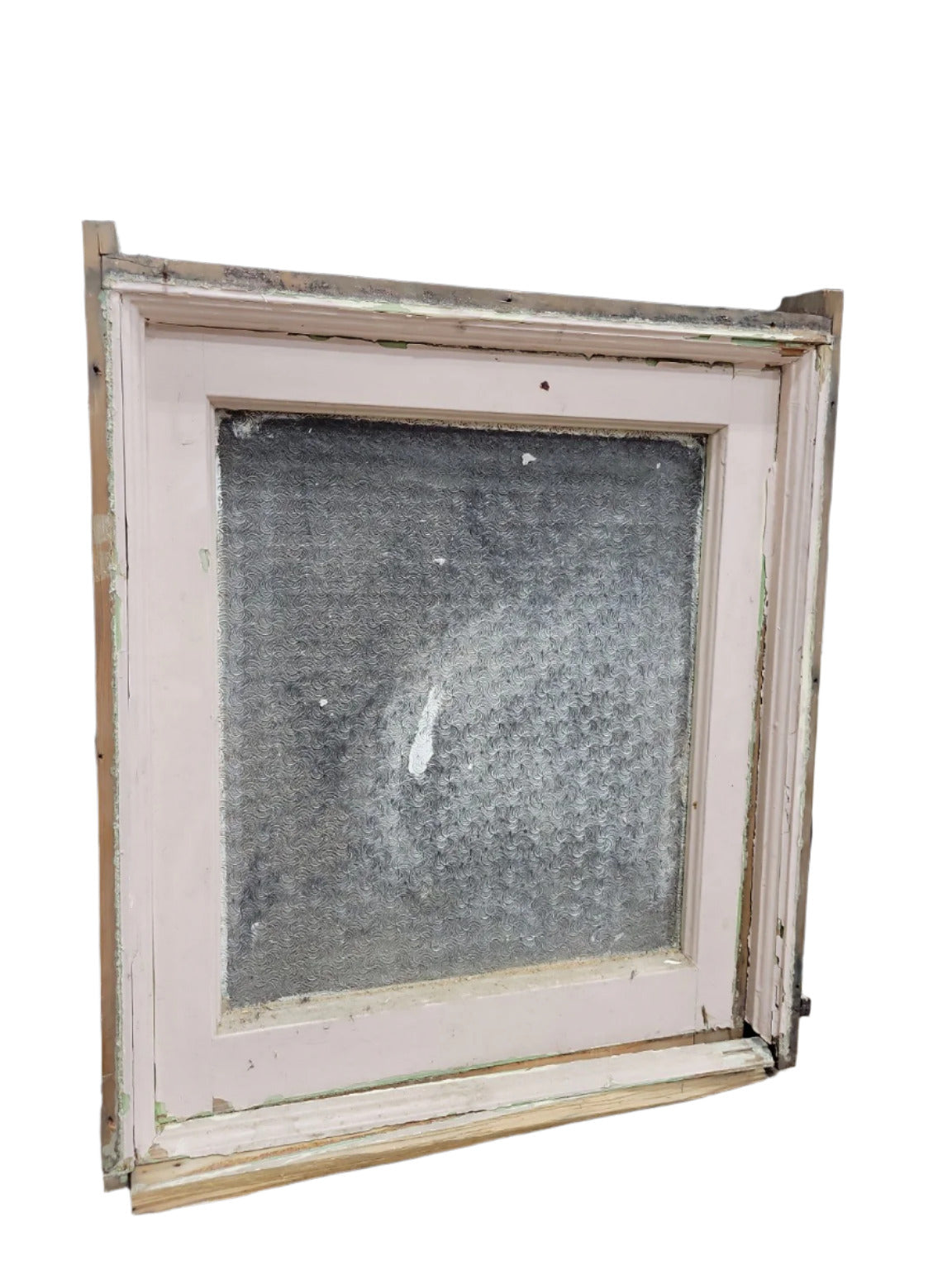 Vintage Privacy Window with Swirl Pattern Glass and Frame