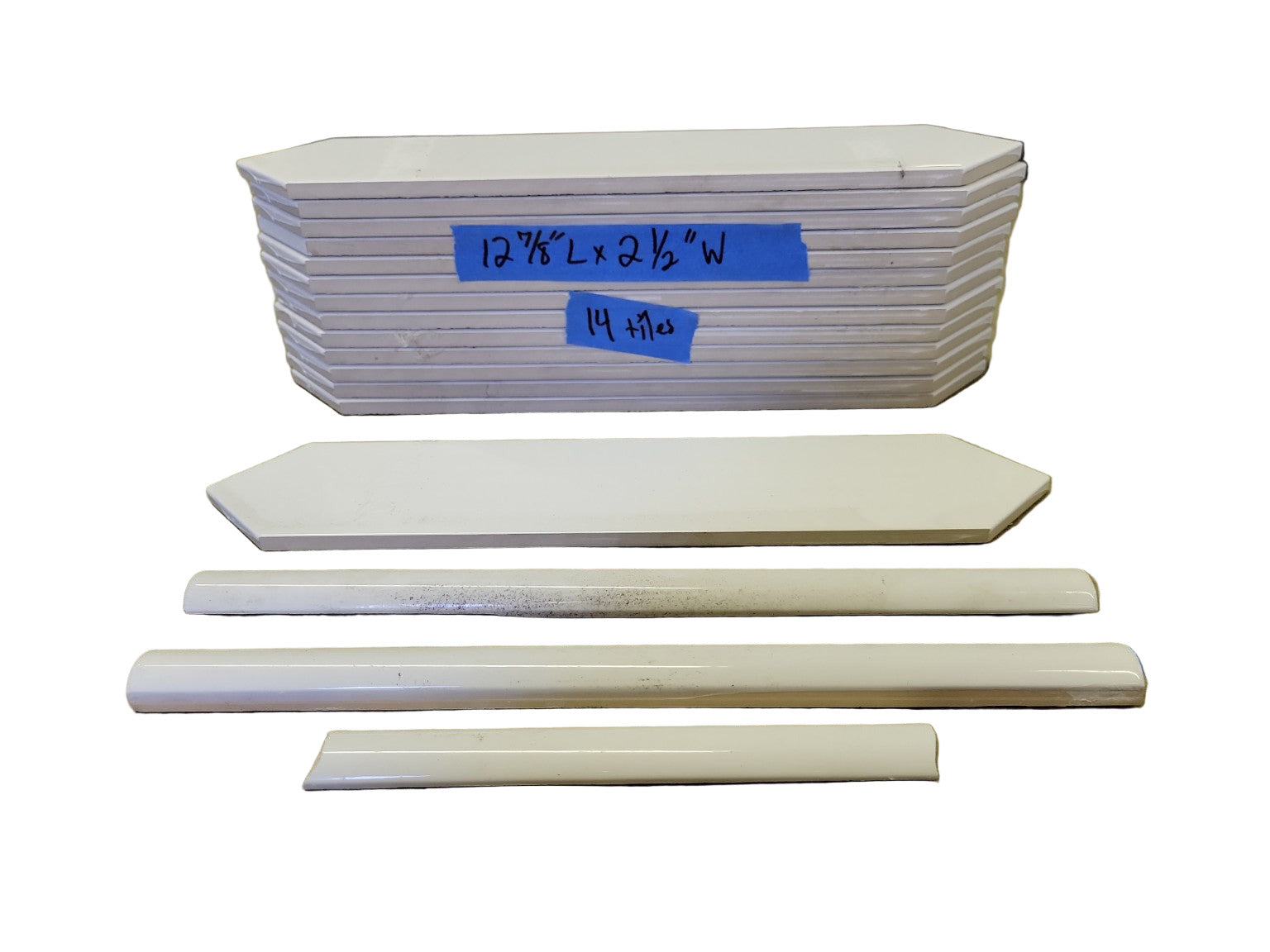Vintage White Ceramic Trim Tiles – Lot of 14 Pieces