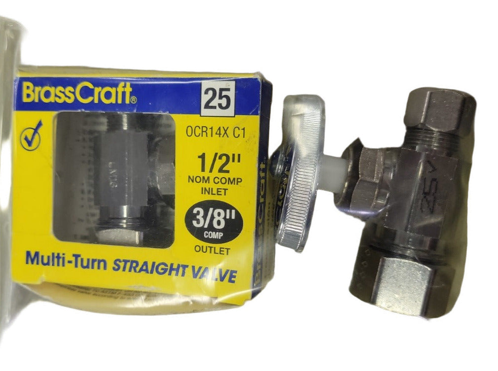 BrassCraft Multi-Turn Straight Valve – 1/2" Nominal x 3/8" OD Compression Outlet