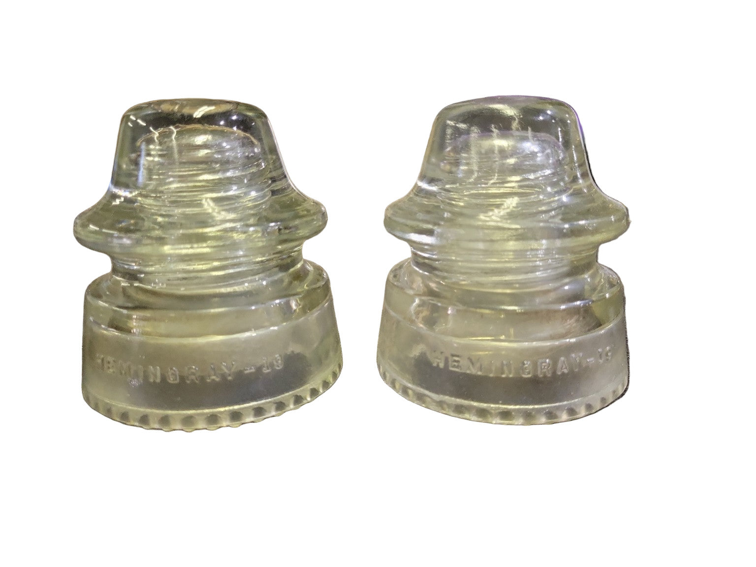 Pair of Vintage Hemingray-19 Glass Insulators