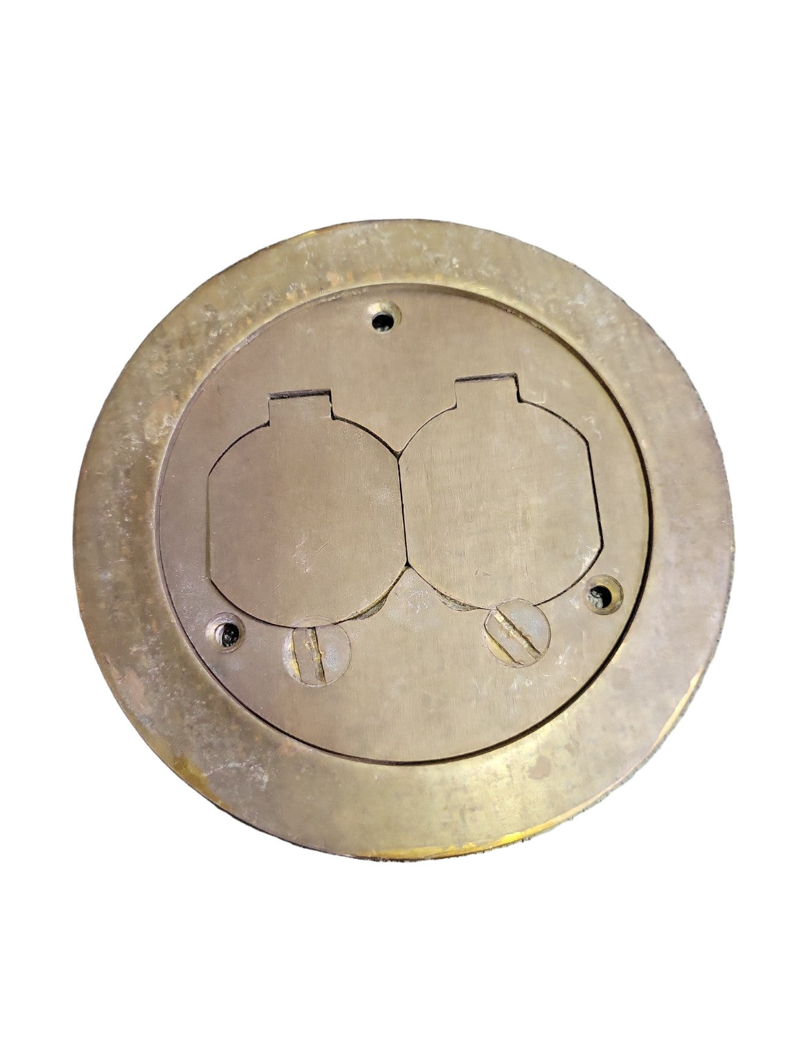Hubbell Brass Floor Outlet Cover Plate with Dual Flip Lids – 5 1/4" Ø