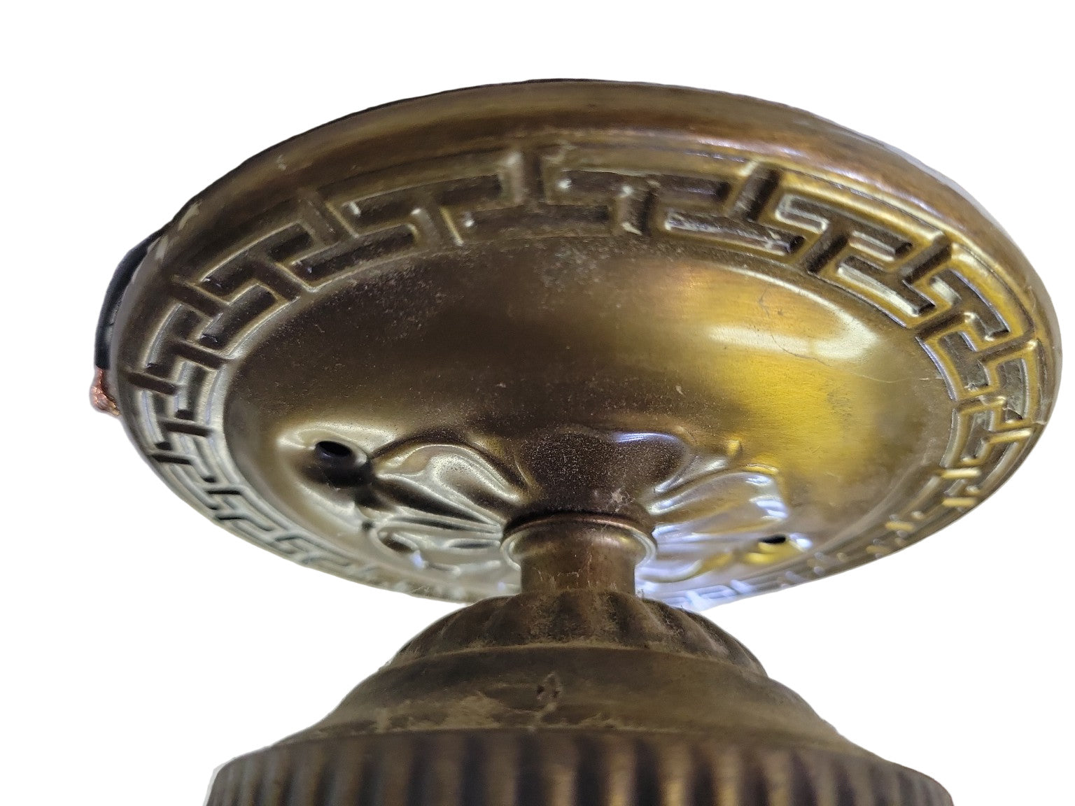 Vintage Greek Key Pattern Brass Ceiling Light Fixture Base – 5" Diameter