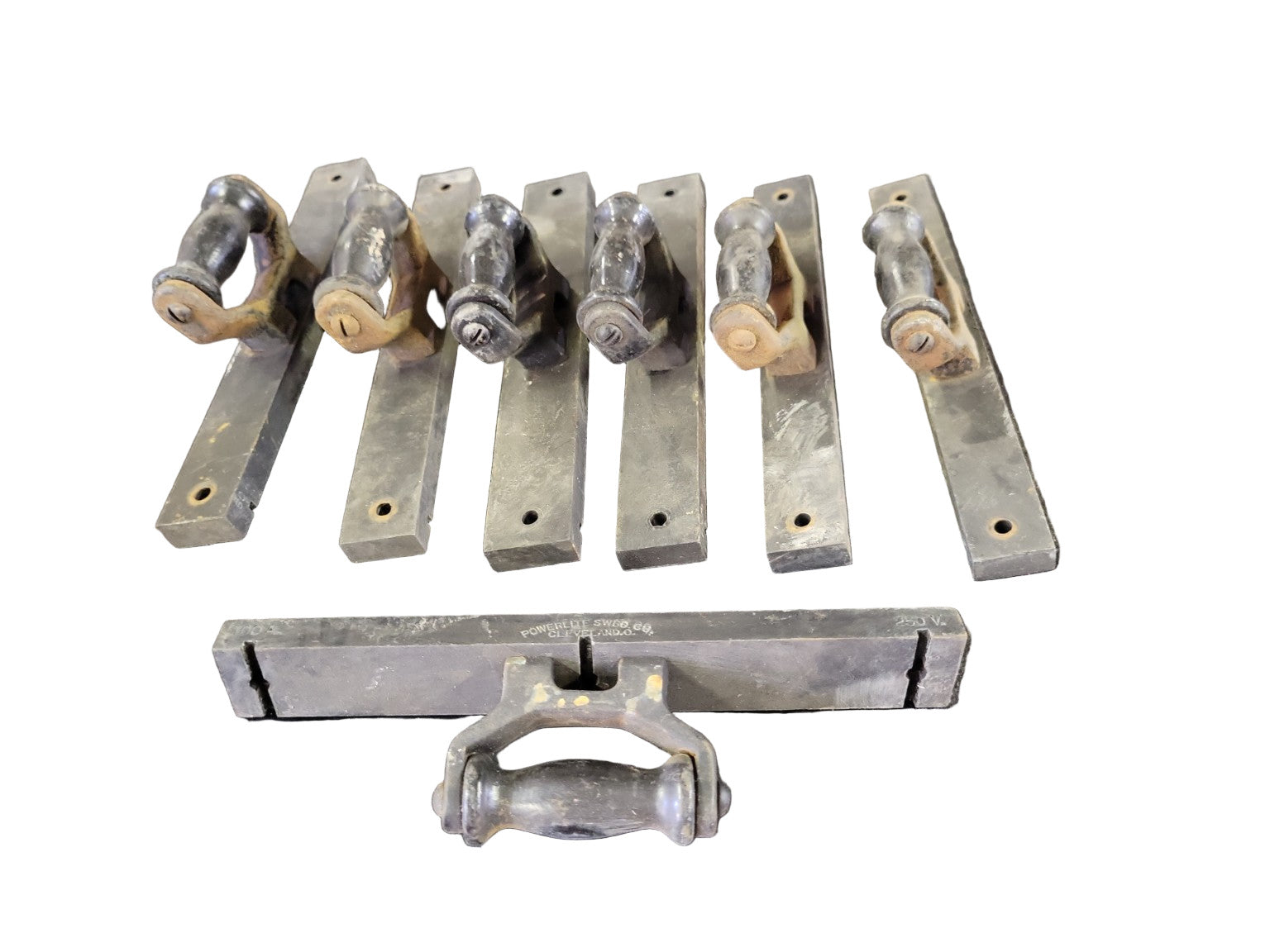 Set of 7 Vintage Powerlite Switch Handles – Cast Iron & Bakelite, Cleveland OH