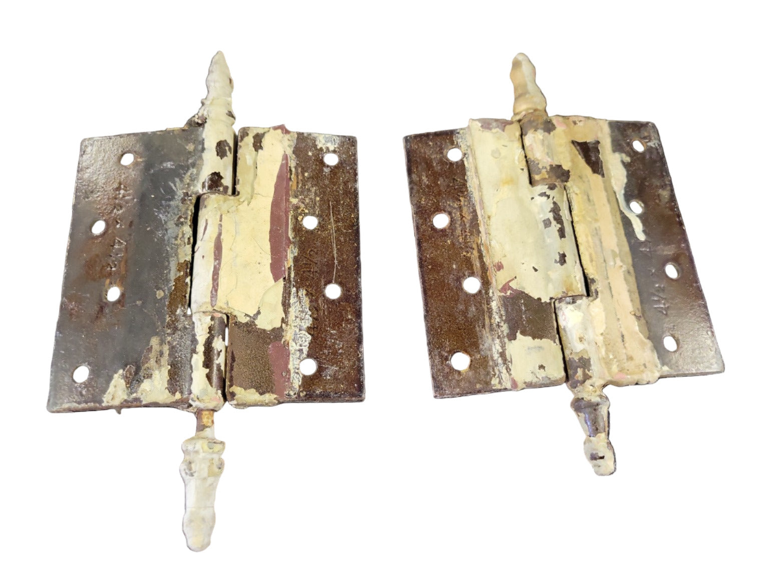 Pair of Antique Cast Iron Door Hinges with Steeple Tips – Painted Surface (2" x 8" x ½")
