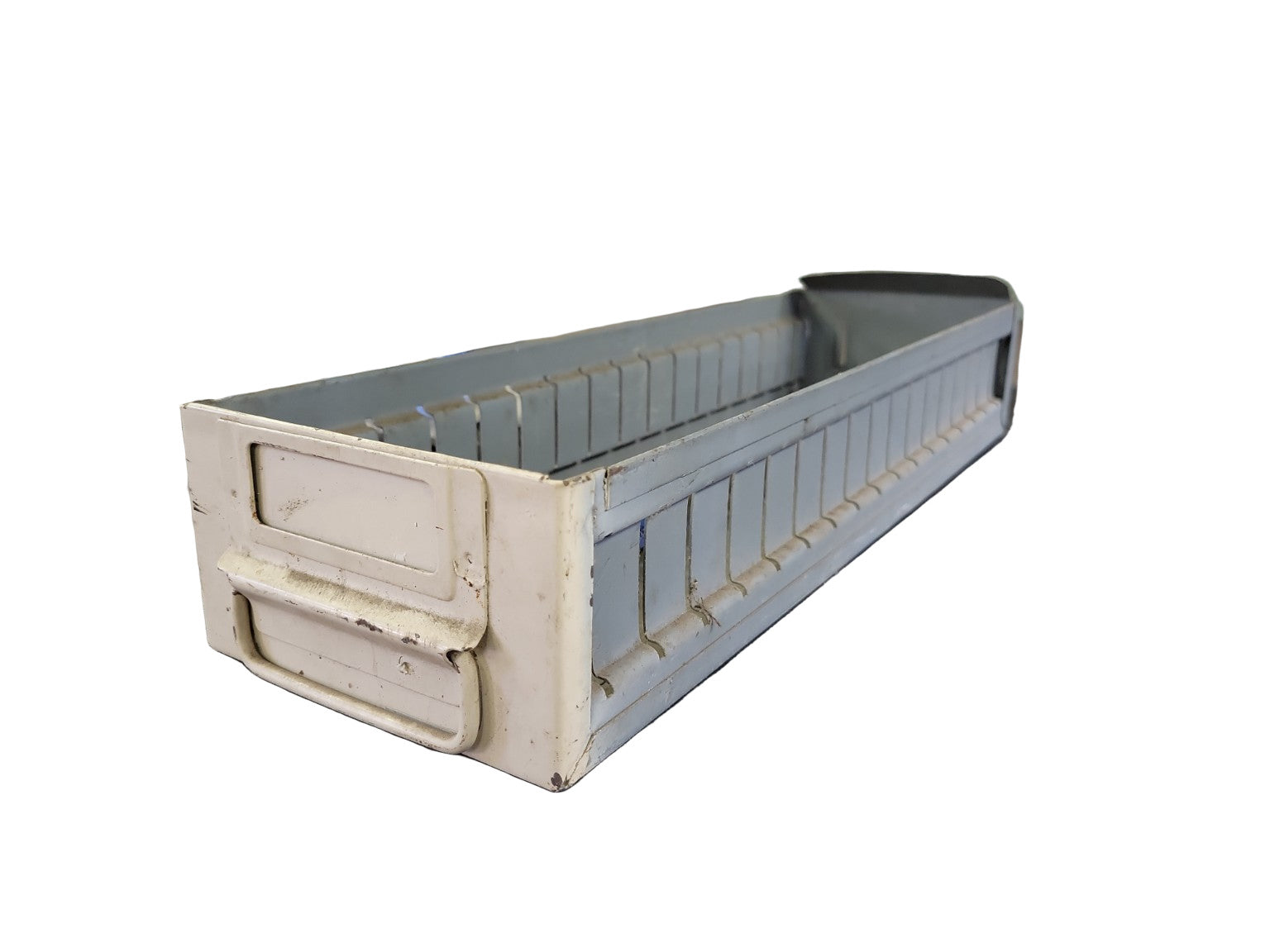 Vintage Industrial Metal Drawer Bin – Pale Gray (5 ½" x 3" x 18 ¾")