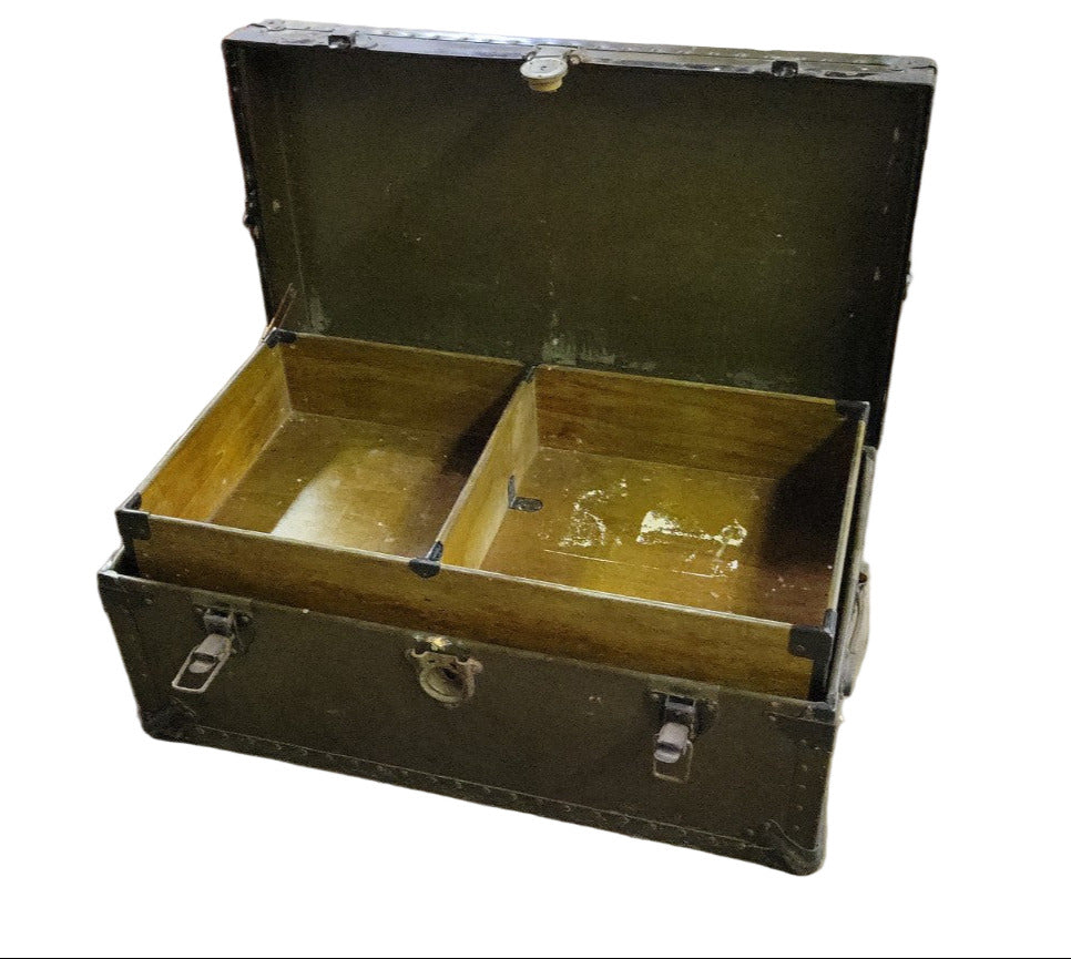 Vintage Military Metal Storage Trunk – RE 7355 KK – 31" L x 17" W x 13" H