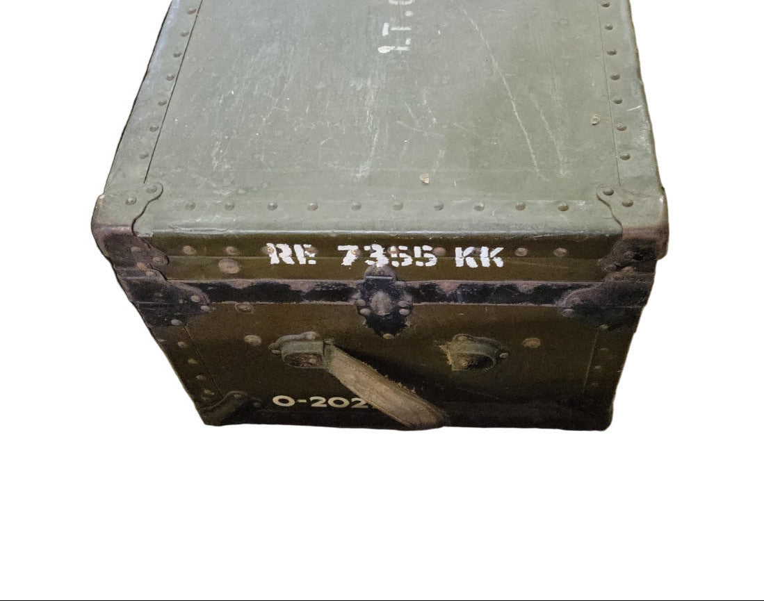 Vintage Military Metal Storage Trunk – RE 7355 KK – 31" L x 17" W x 13" H