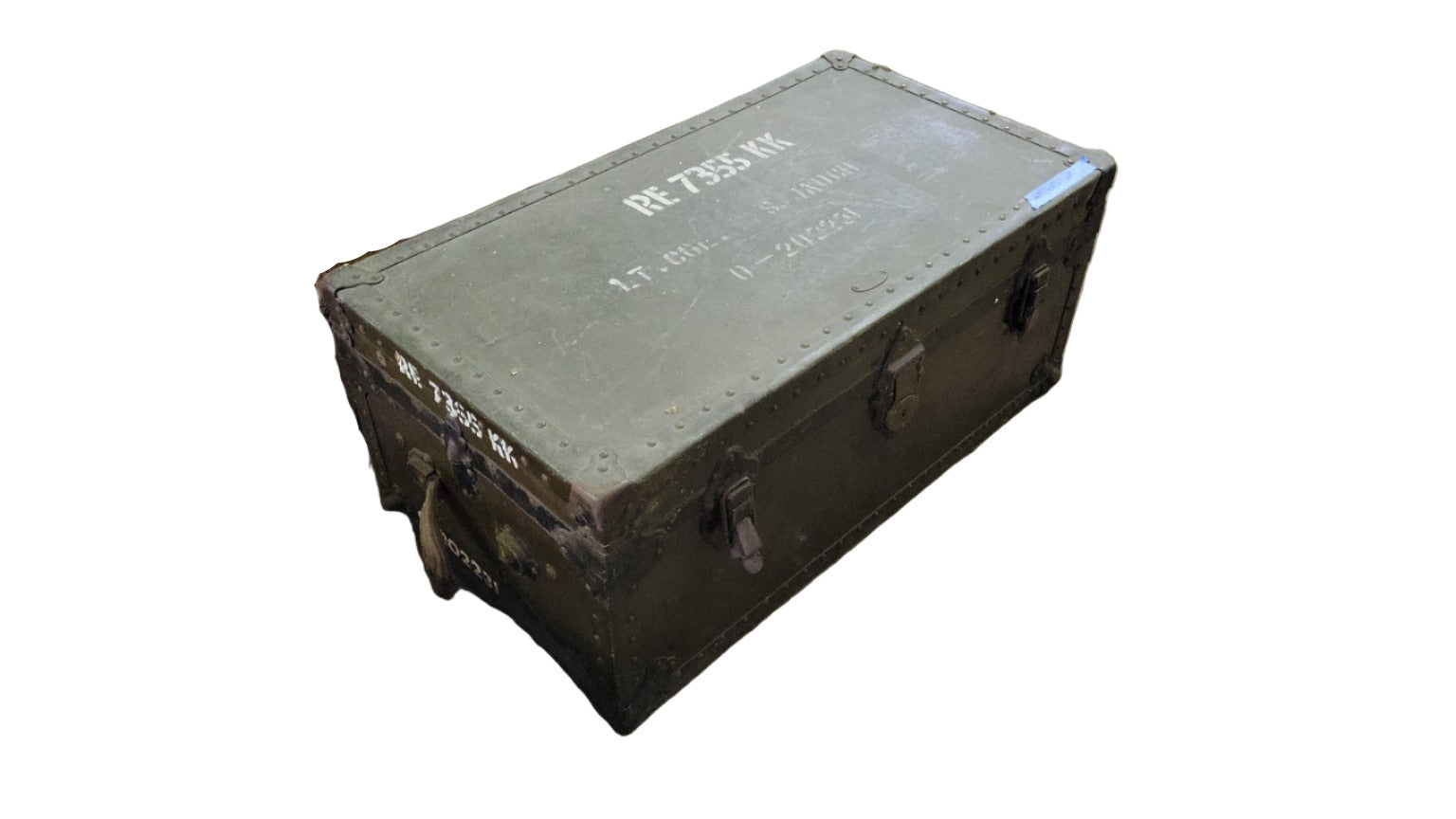 Vintage Military Metal Storage Trunk – RE 7355 KK – 31" L x 17" W x 13" H