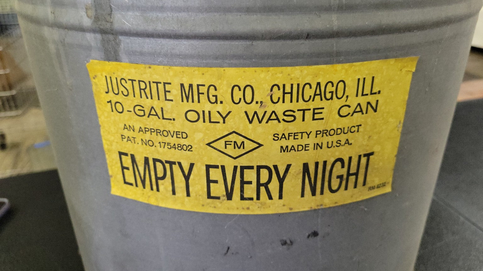 Vintage Justrite Oily Waste Can – 10 Gallon
