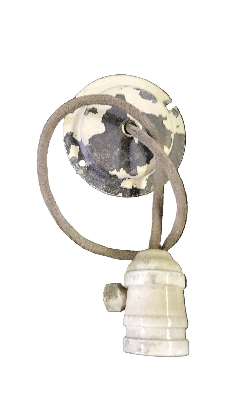 Vintage Porcelain Pendant Light Socket with Metal Canopy – Salvaged Industrial Lighting AS IS