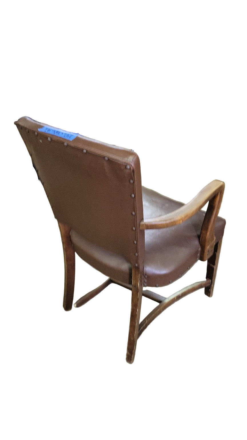 Vintage Brown Armchair – Upholstered with Wood Arms