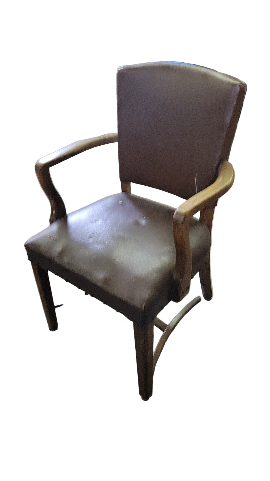 Vintage Brown Armchair – Upholstered with Wood Arms