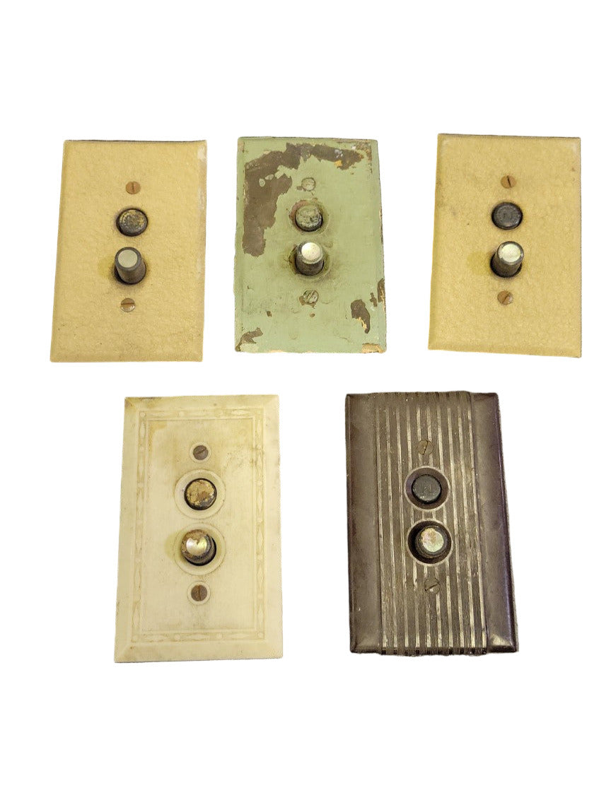 Vintage Push Button Light Switch Set – Lot of 5 – Assorted Styles – Bakelite + Ceramic – H&H CW X8357 AS IS