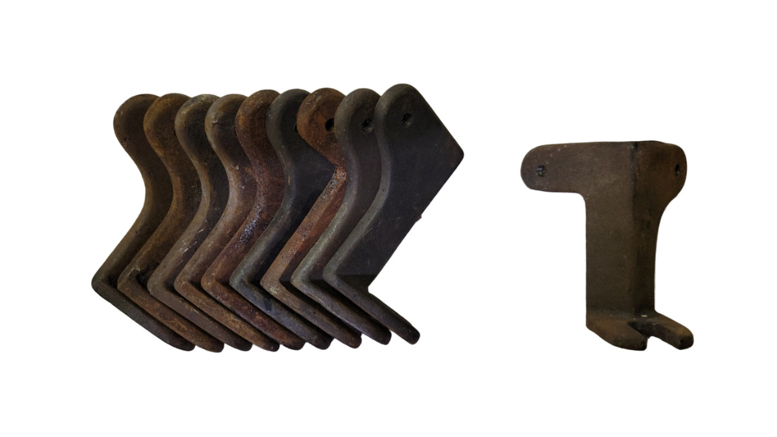 Vintage Cast Iron Rototiller Tines or Coat Hook Brackets (Qty 10)