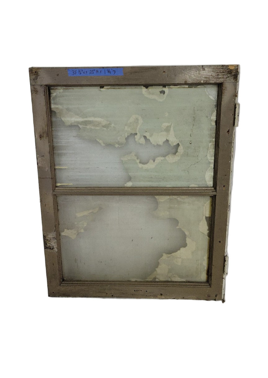 Painted Wood Window with Ribbed Texture Glass – Distressed Patina