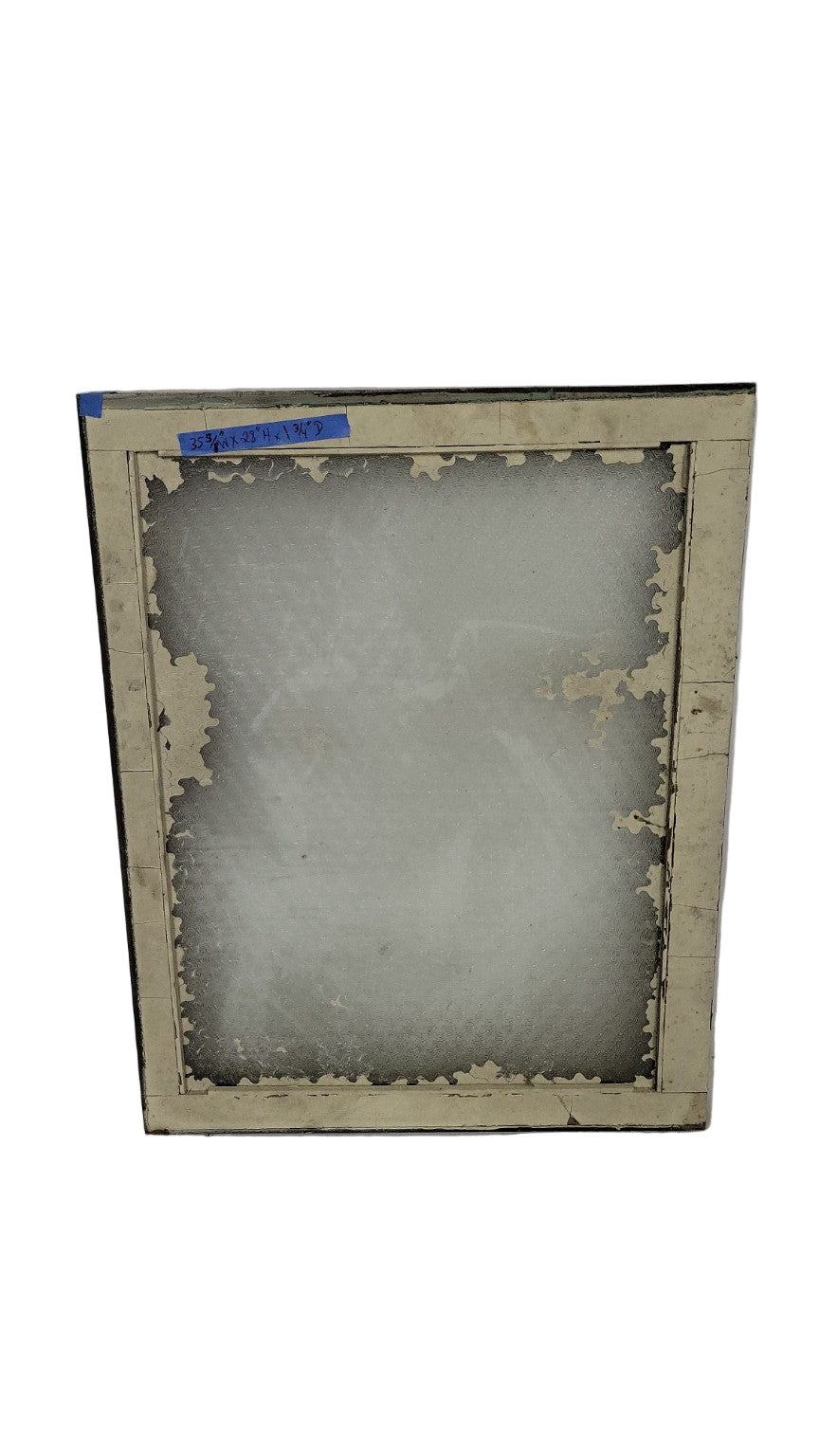 Vintage Industrial Wood Window Sash with Starburst Patterned Privacy Glass – 35⅝″ × 28″