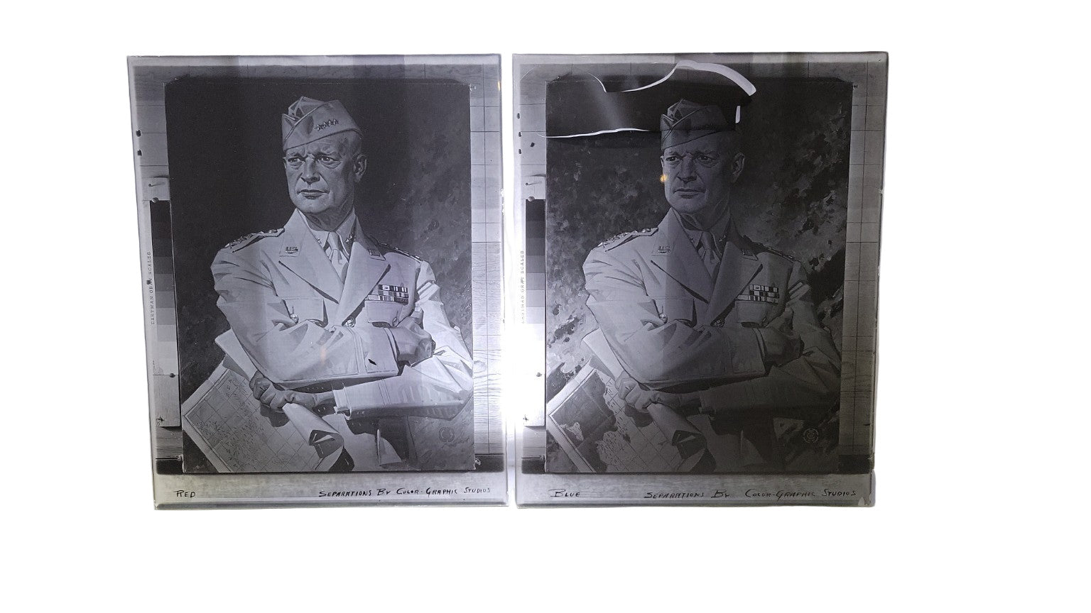 8"x10" Military General Portrait Negatives – “Separations by Color Graphic Studios” – Set of 2
