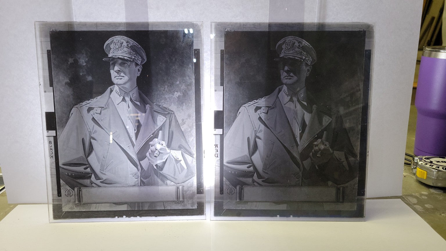 8x10 Glass Negative Set – U.S. Army Officer Portrait with Cigar – CMY Separation Plates (Set of 3)
