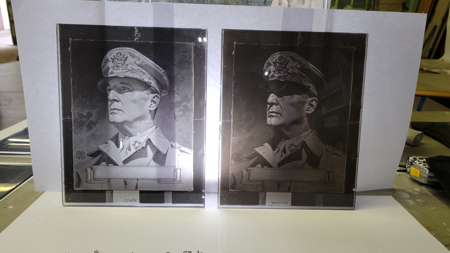 8x10 Glass Negative Duo – General Officer Portrait with Scroll Banner – CMY Separation (Set of 2)