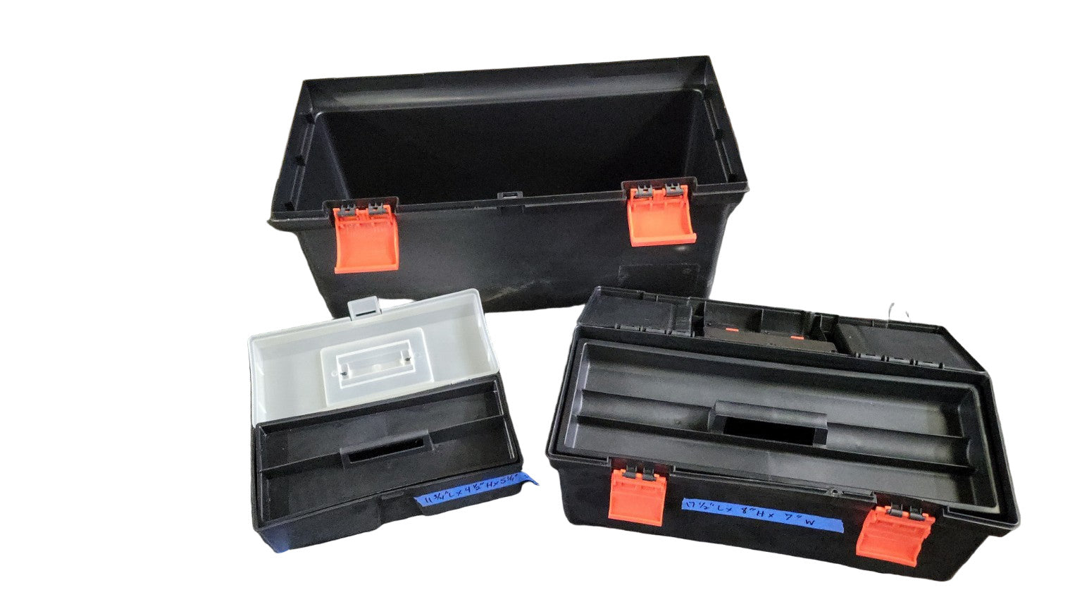 Set of 3 Plastic Toolboxes – Industrial & Low-Use – Varying Sizes with Built-in Organizers