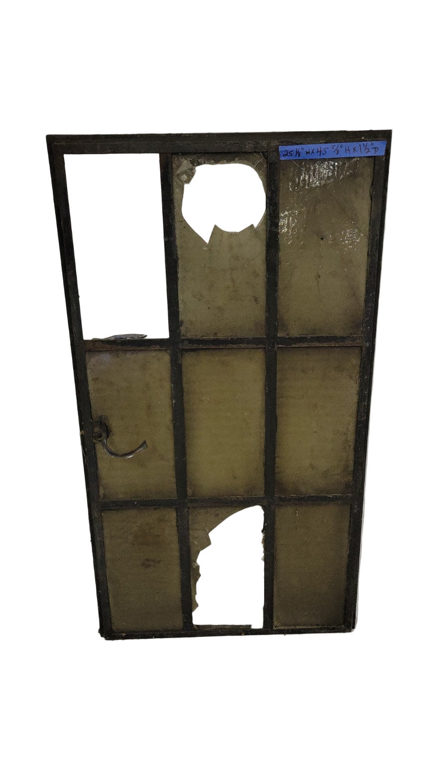 Antique 9-Lite Steel Casement Window with Seeded Glass – 4 Damaged Panes