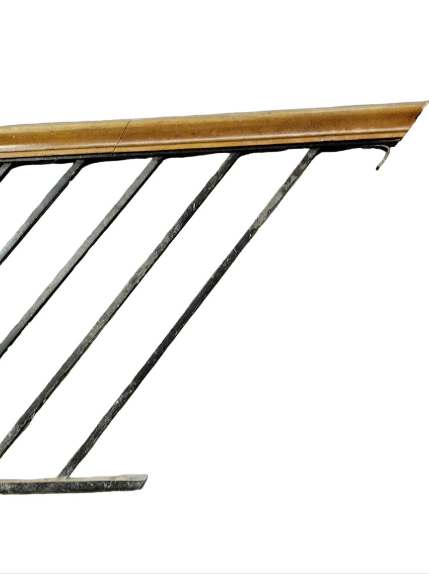 Vintage Iron Stair Railing with Wood Cap – 159 ½" L x 33 ⅝" H