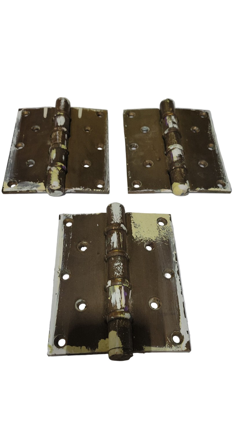 Set of 3 Vintage Brass Door Hinges – 6" x 4" Ball-Tip Style