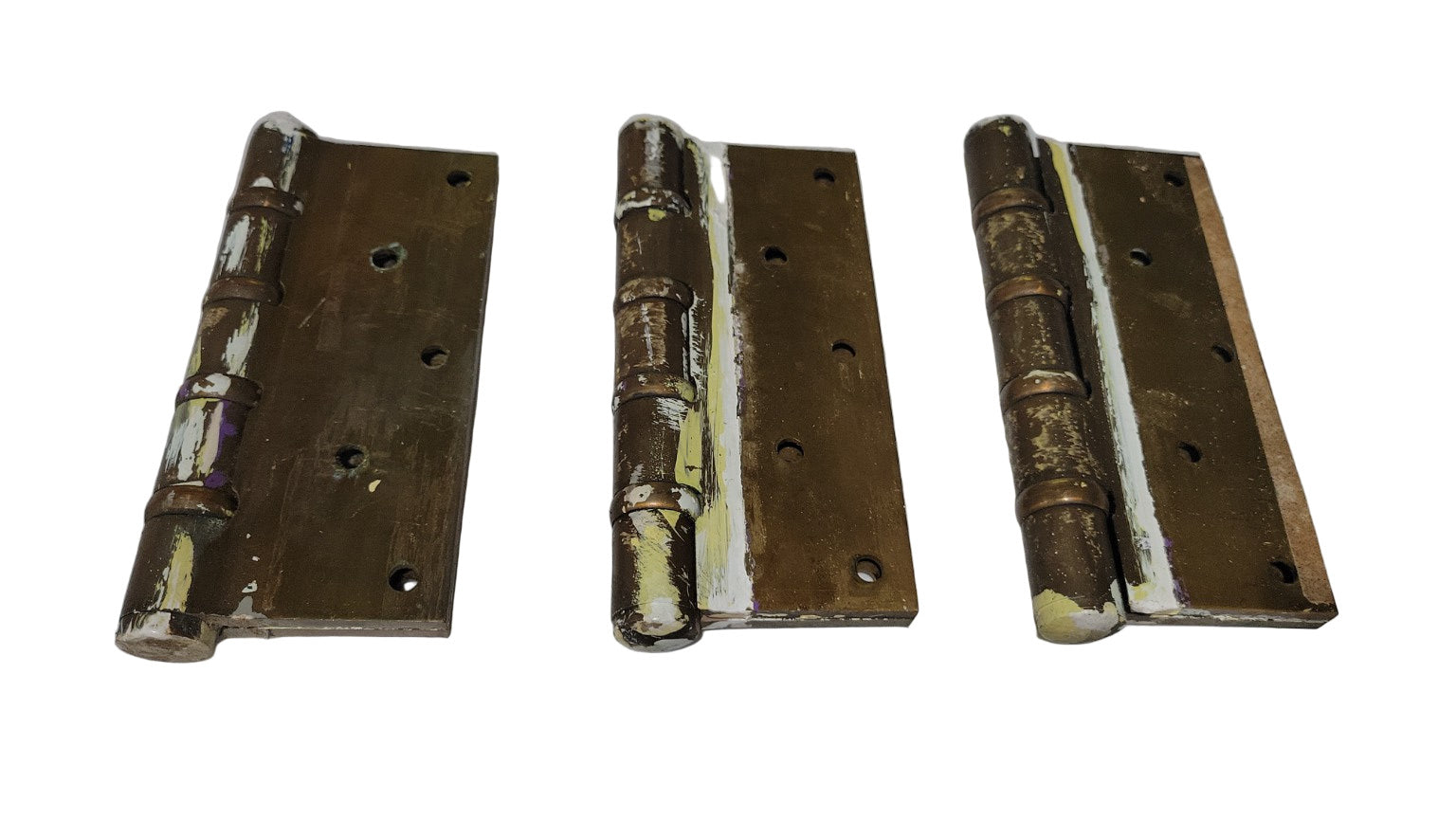 Set of 3 Vintage Brass Door Hinges – 6" x 4" Ball-Tip Style