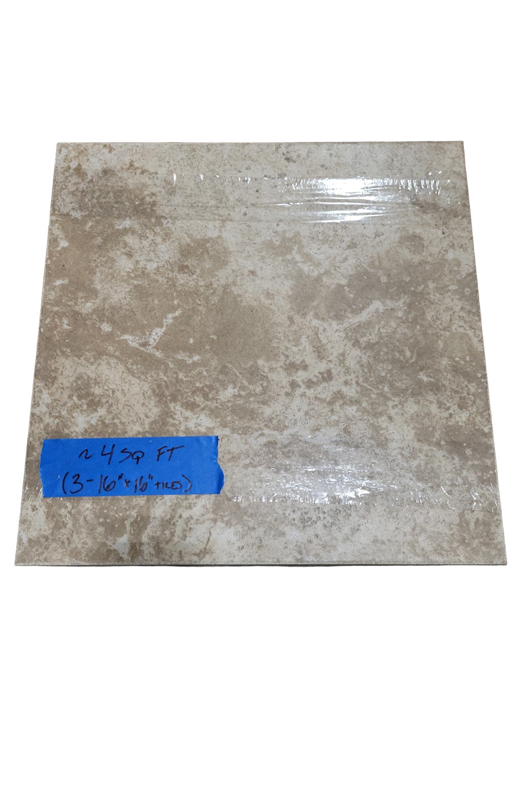 Beige Travertine-Look Ceramic Floor Tiles – 3 Tiles (16"x16", Approx. 4 Sq Ft)